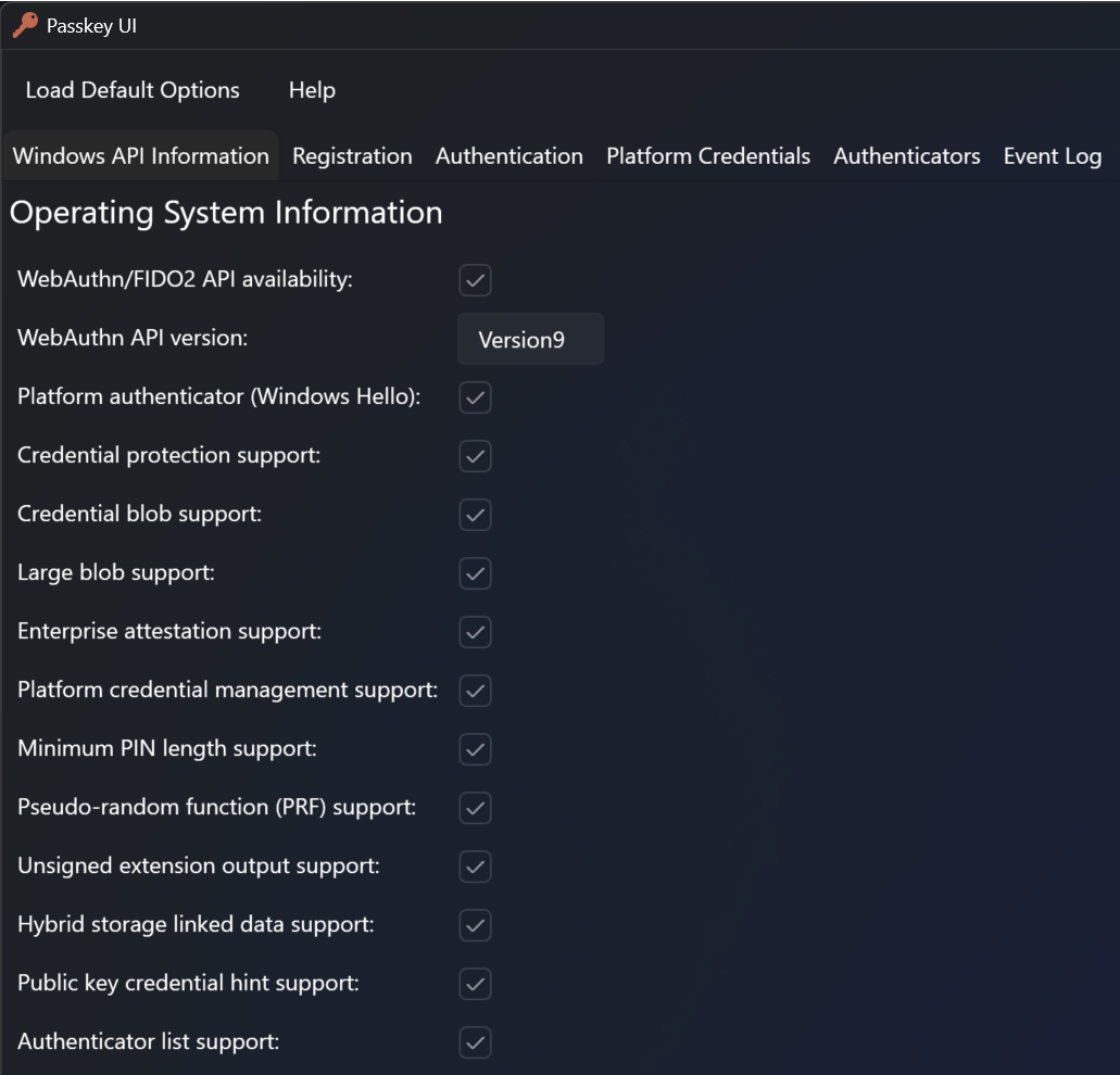 Passkey UI WebAuthn API Version Screenshot