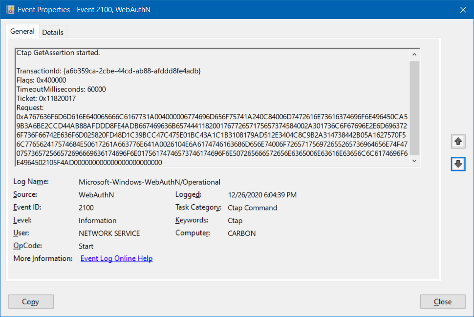 WebAuthn Event Viewer Screenshot