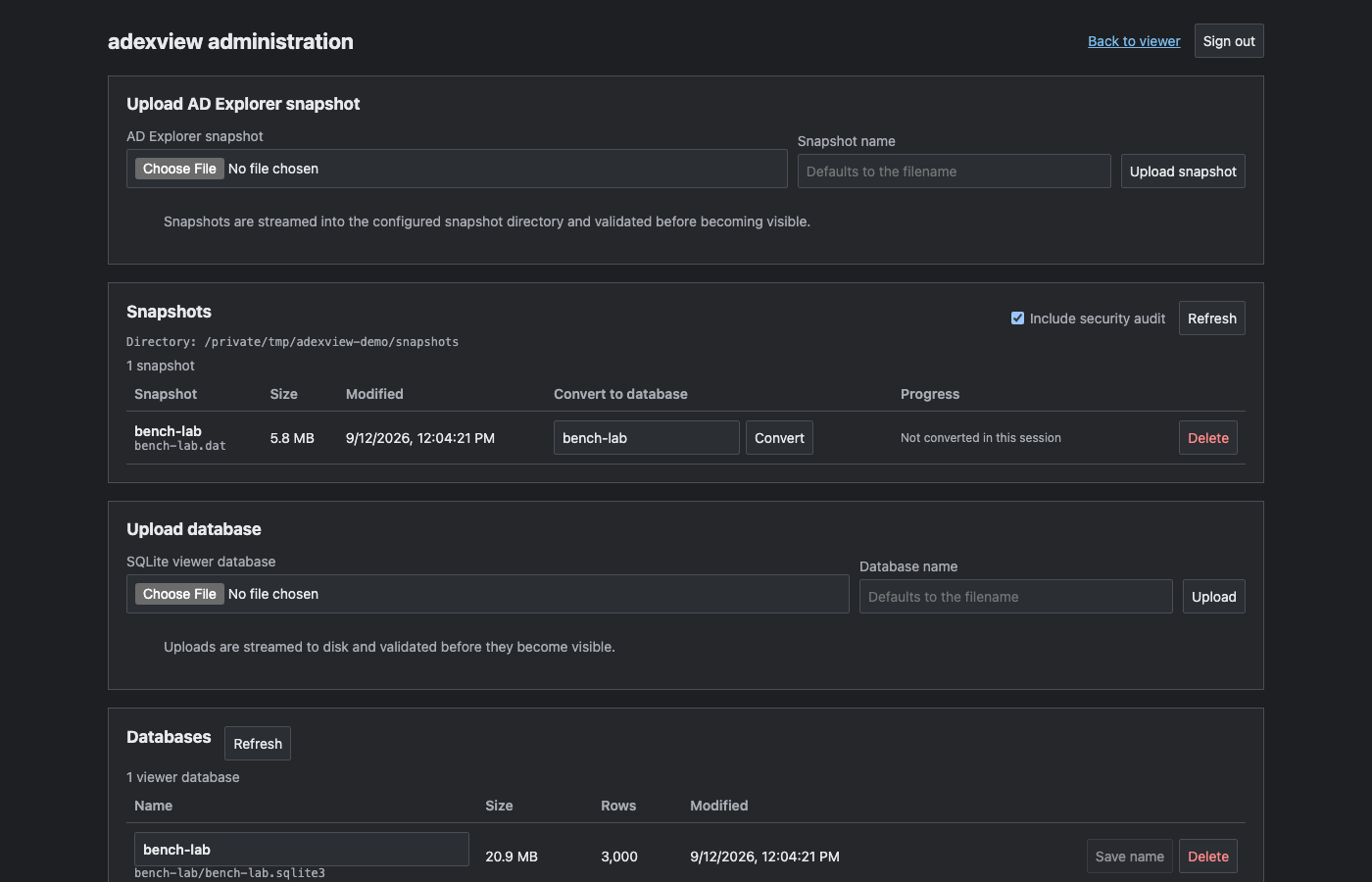 Databases page