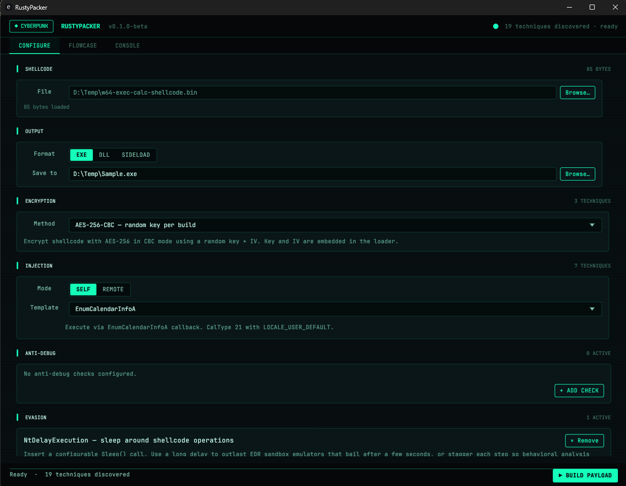 RustyPacker main view