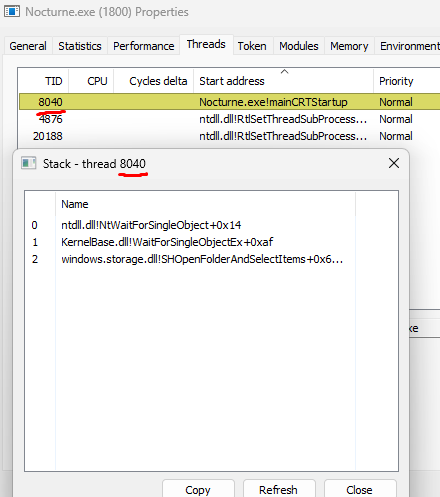 Process Hacker — Clean call stack with windows.storage frames